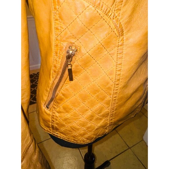 Vintage Max Edition Camel Faux Leather Moto Biker Jacket Coat S Street Style 90s - Picture 10 of 16